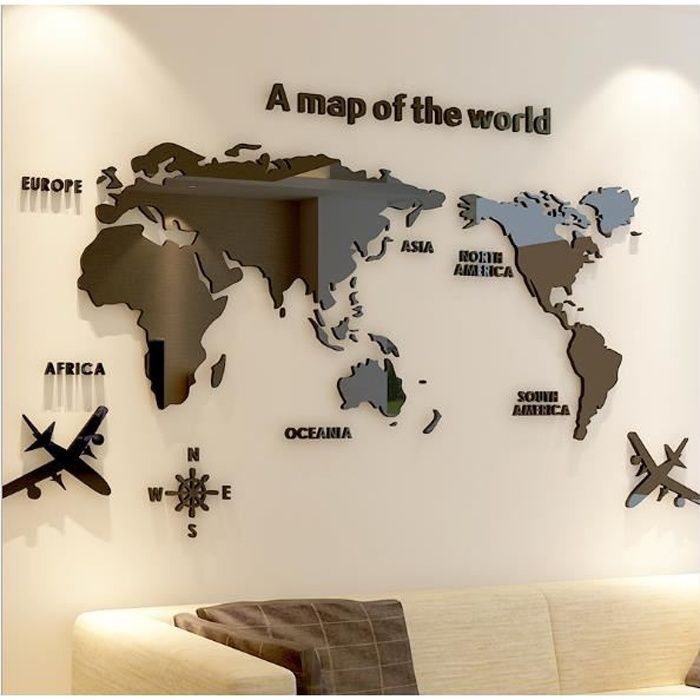 DIY 3D Carte du Monde Sticker Mural Acrylique Décoration Murale pour Maison  S Noir - Cdiscount Maison