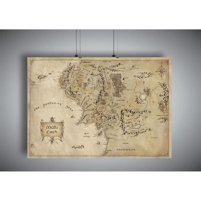 Poster Seigneurs des anneaux carte monde terre du milieu Middle earth mordor maps A4 (21x29