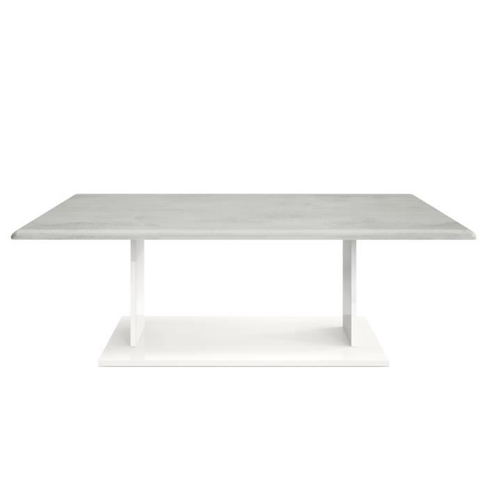 vladon table de salon table basse mono en blanc avec plateau de dessus en aspect béton oxyde.