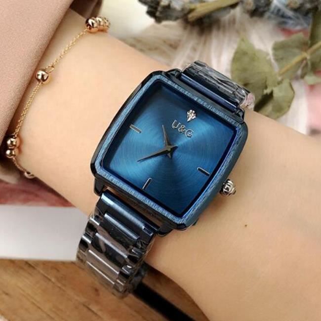 Montre Femme Neutre carr durable strass bracelet en acier