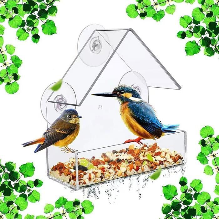 Mangeoire à oiseaux pour fenêtre avec 3 ventouses puissantes
