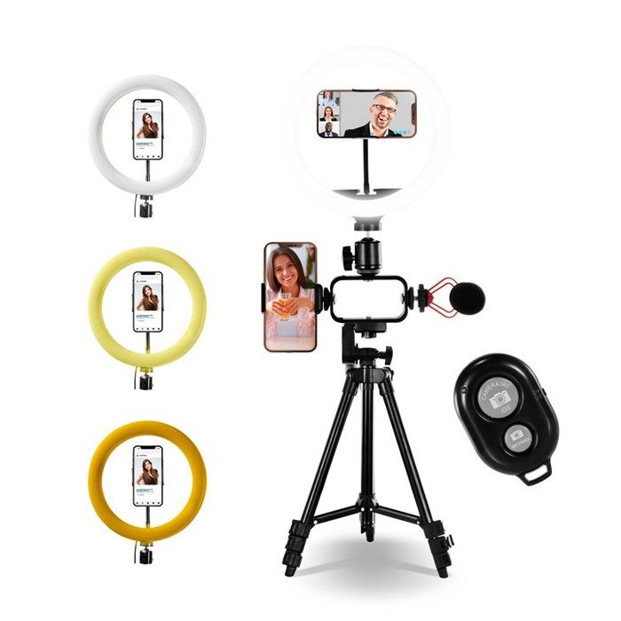 Trépied photo,Mini trépied avec Microphone et lumière LED, support de  téléphone Portable, trépied pour caméra