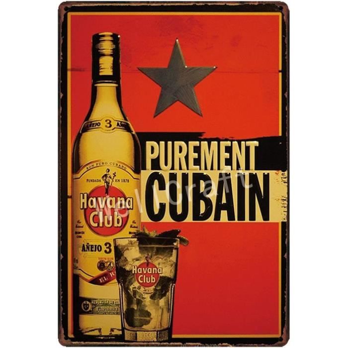 Plaque Murale Rétro Havana Club En Métal - 20x30cm - Déco Café/Bar/Pub - Style Vintage Années 50