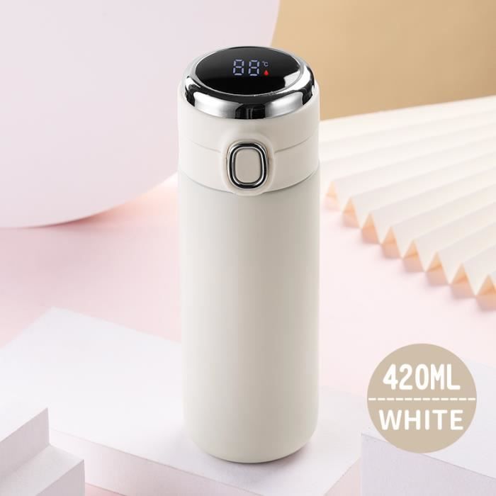 Gourde isotherme en acier inoxydable avec couvercle à paille, motif fleurs roses pastel, 600 ml