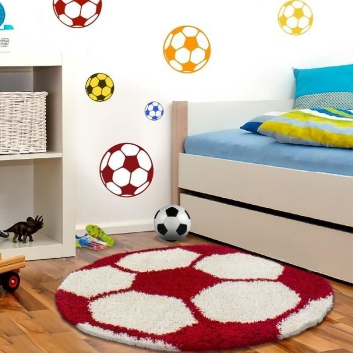 Tapis Enfant Football Pour Chambre D Enfant Rouge Blanc 100x100 Cm Ronde Cdiscount Maison