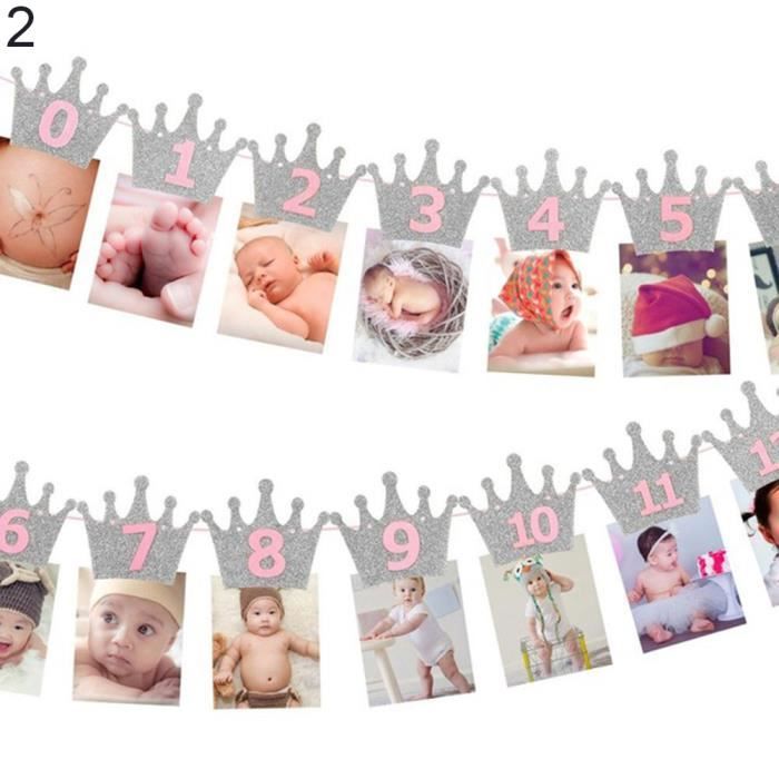 1er Bebe Fete D Anniversaire Paillettes Couronne Banniere Photo Mensuelle 1 12 Mois Guirlande 2 Cdiscount Maison