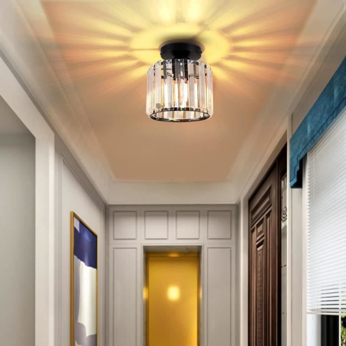 Plafonnier En Cristal, Luminaire E27 Lustre Moderne Noir Plafond Semi Encastre Pour Salon Chambre Cuisine Salle A Manger Couloir Salle De Bain Hall Dentree Bar 91591330