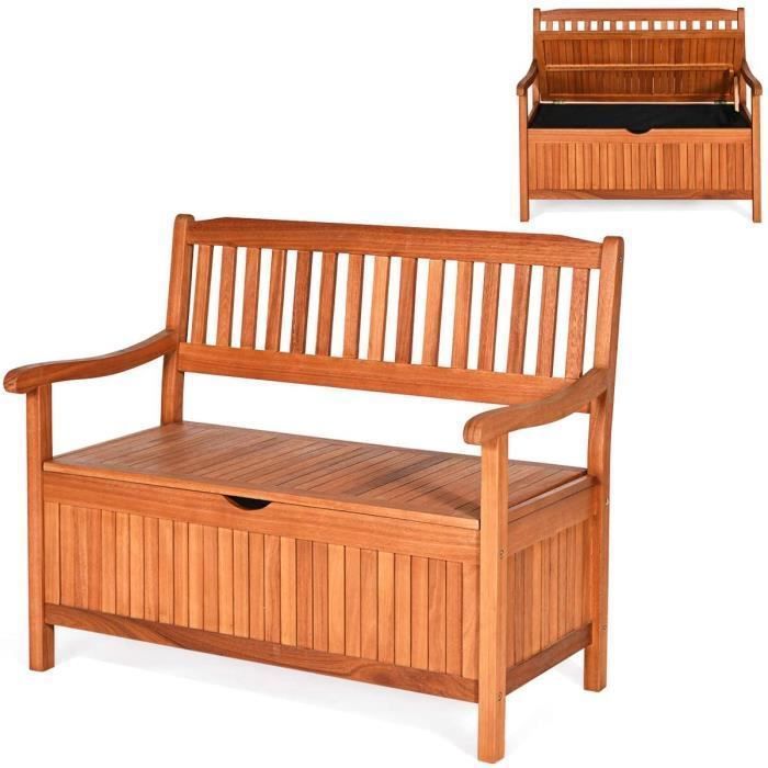 COSTWAY Banc de Jardin 2 Places 107 x 59 x 90 CM en Bois dEucalyptus avec Compartiment de Rangement pour Jardin Terrasse Balcon
