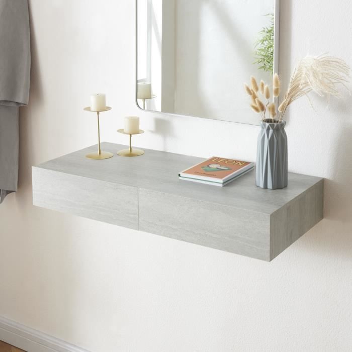 Étagère murale avec 2 tiroirs Karstula 80 x 35 x 12 cm effet béton