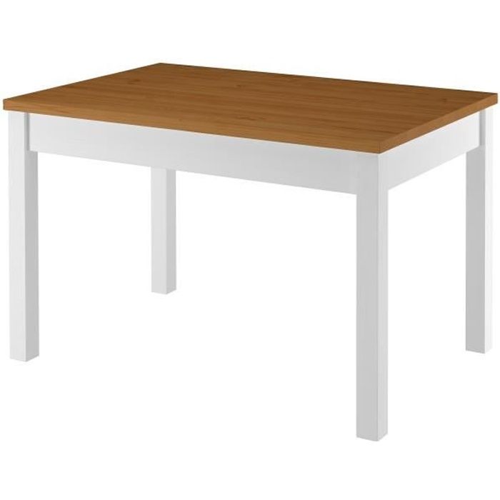 table à manger en pin massif - erst-holz - rectangulaire - blanc et couleur bois naturel - 120x80x75cm