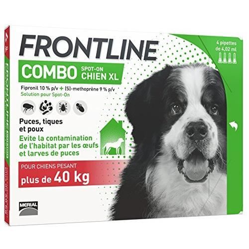 Comparer les prix de FRONTLINE Combo Chien - Anti-puces et anti-tiques pour chien - plus de 40kg - 4 pipettes 8039800