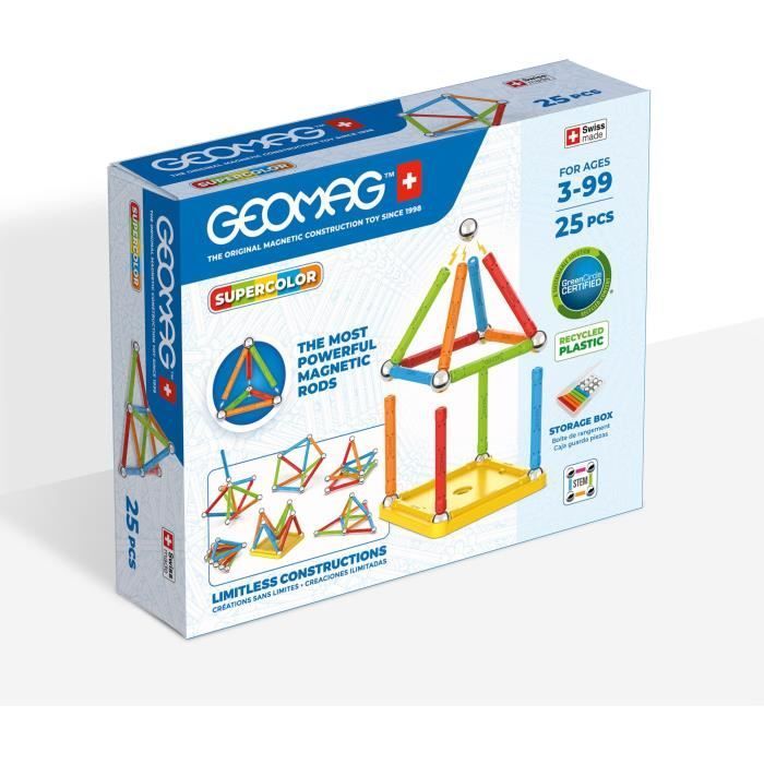 Jeu de construction magnétique GEOMAG Supercolor 25 pièces Magnétique Dès