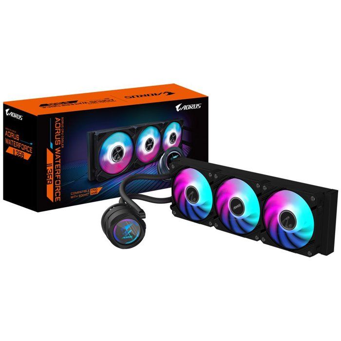 GIGABYTE AORUS WATERFORCE II 360 AIO Refroidisseur liquide pour processeur 3x ventilateurs ARGB de 120 mm mécanisme d'emboîtement DAISY CHAIN compatible avec Intel LGA 1851 et AMD AM5 Neuf - vue 5
