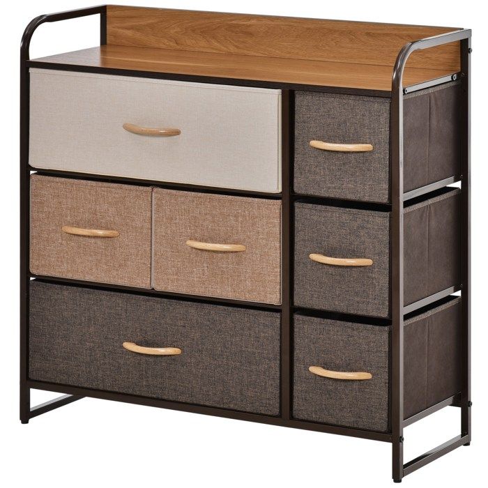 Commode - HOMCOM - 7 tiroirs tissu pliant structure acier noir chambre salon - acier - 80x29x78 5cm - multicolore