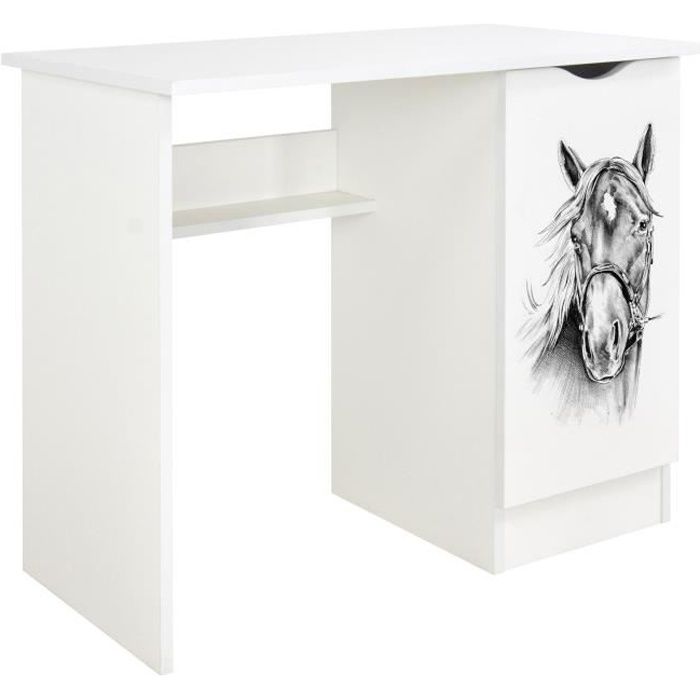 bureau blanc avec étagère roma /motif cheval en face/