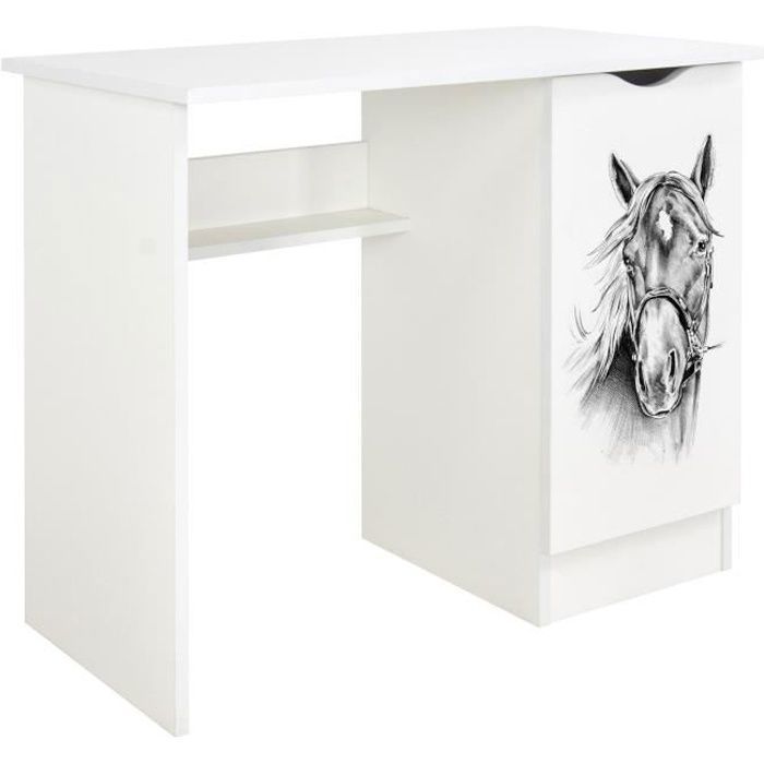 Bureau blanc avec étagère 246239Q ROMA /motif Cheval en face Bureau blanc avec étagère 246239Q ROMA /motif Cheval en face