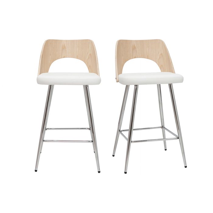 Miliboo - Tabourets de bar design bois et blanc H66.5 (lot de 2) FALCOM