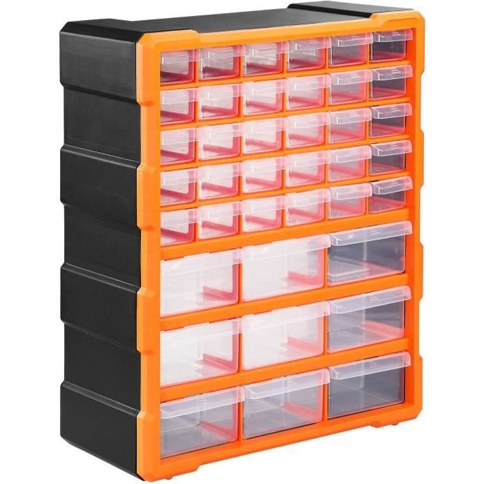 Organiseur 39 tiroirs Boîte de rangement extensible avec étiquettes Casier à vis outils petites pièces Maison atelier