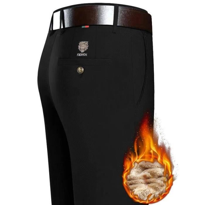 Jean Homme Doublé Polaire - Pantalon D'Hiver Chaud, Stretch, Coupe Droite - Idéal Travail & Quotidien