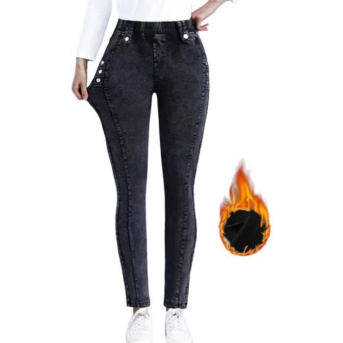 Pantalon legging skinny stretch en polaire denim pour femme - En peluche - Taille haute - Jean