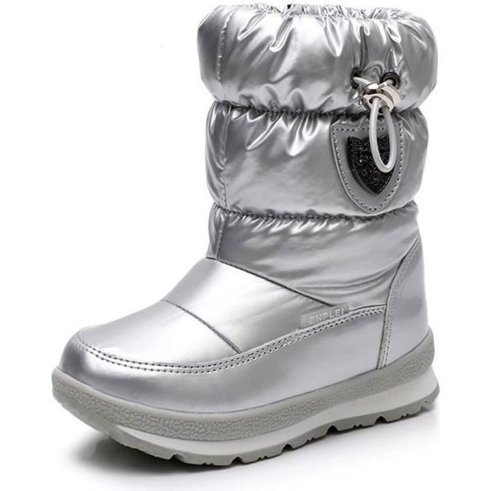 Bottine Bottes Enfant Fille Bottes De Neige Chaud Et Velours Hiver Argent Argent Cdiscount Chaussures