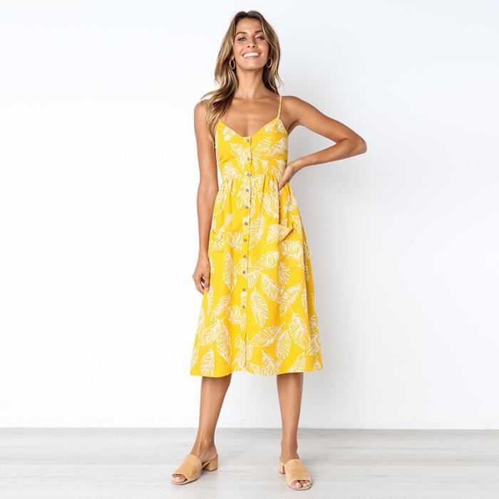 Les femmes d/'été à manches courtes Vintage Floral Mi-longue Casual Plage Vacances Robe