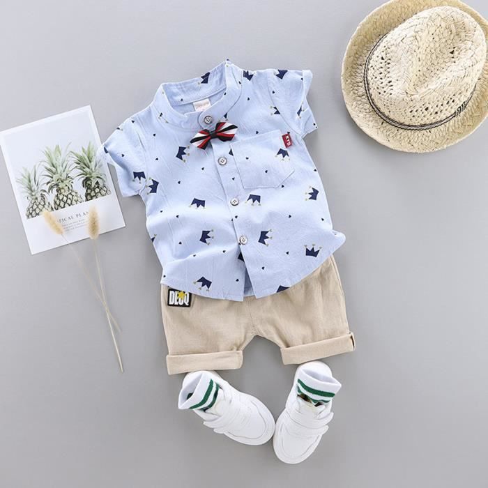 Ensemble de vetements bebe garcon Toddler Kids Bow Crown Gentleman Shirt Tops Shorts Bleu Bleu Cdiscount Pret a Porter