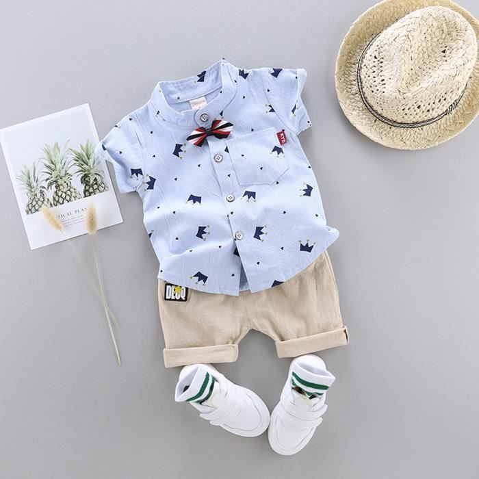 Un ensemble de vêtements Toddler Kids Bébés Garçons Bow Crown Gentleman Shirt Tops Shorts Tenues Ensemble