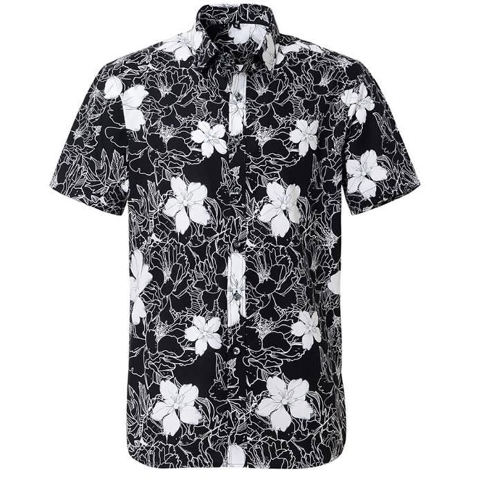 Chemise Hawaïenne Hommes Coton à Manches Courtes avec Imprimé