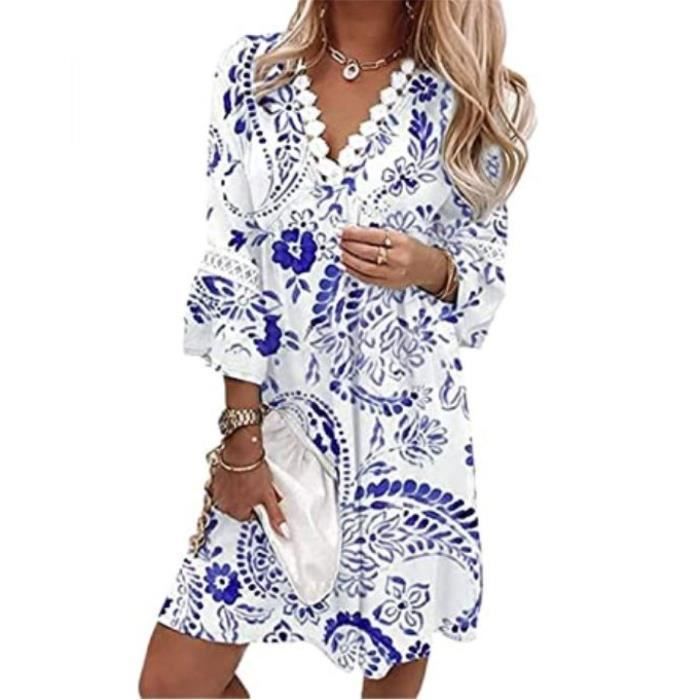 SCBFDI Robe Grande Taille Femme Été - Manche Courte Imprimée Col V A-Line Confortable Et Chic Pour Randonnée Et Quotidien