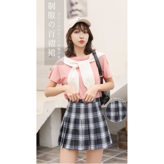 Jupe courte - Jupe pliss?�e - Taille haute - Kawaii - Carreaux - Rose Royal_blue - Cdiscount Pr??t 