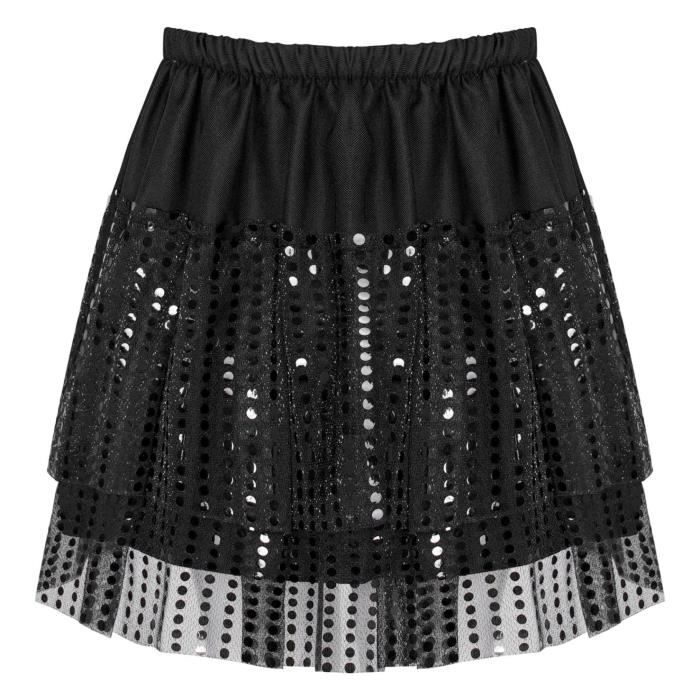 Jupe mi-longue en maille à paillettes pour femmes - Rose - Taille haute