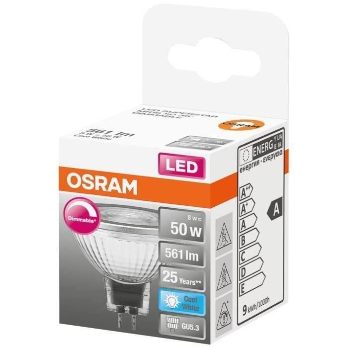 OSRAM Spot MR16 LED 36 verre variable 8W GU5,3 561lm - Blanc froid