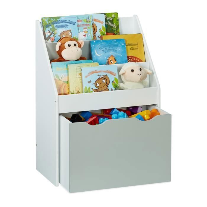 Relaxdays Coffre à jouets avec couvercle, rangement pour enfant, design  étoilé, caisse à jeux, 40x60x30 cm, blanc/bleu