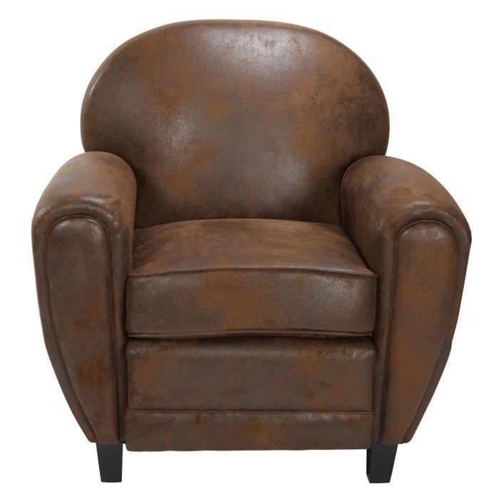Fauteuil marron vieilli en microfibre - Club - Maison Pavane