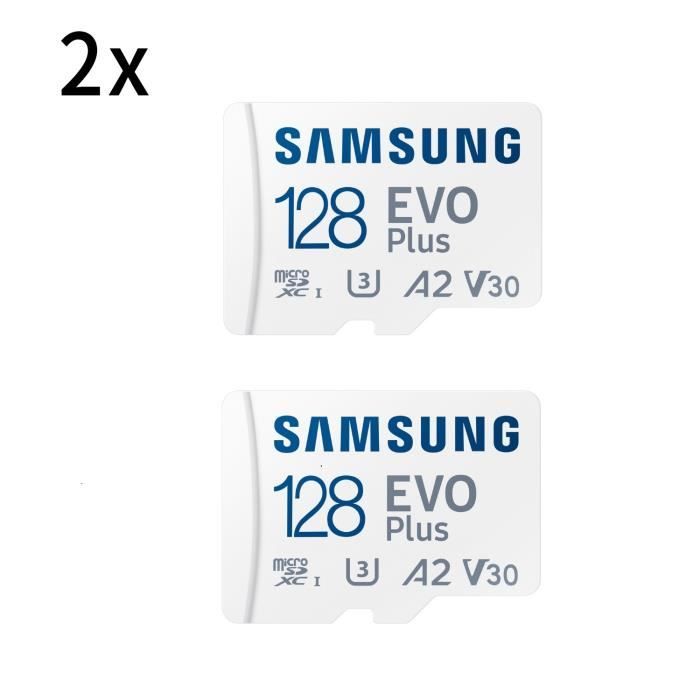 2PCS Micro SD SDXC Samsung Carte mémoire Evo Plus 128 Go SDXC U3 Classe 10 A2 130 Mo/s avec Adaptateur