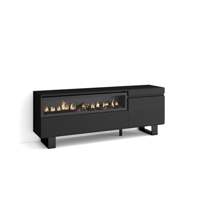 Meuble TV Banc Télé 150x35x57cm Pour les TV jusquà 65 feu électrique Design industriel Noir RF2479 Meuble TV Banc Télé 150x35x57cm Pour les TV jusquà 65 feu électrique Design industriel Noir RF2479