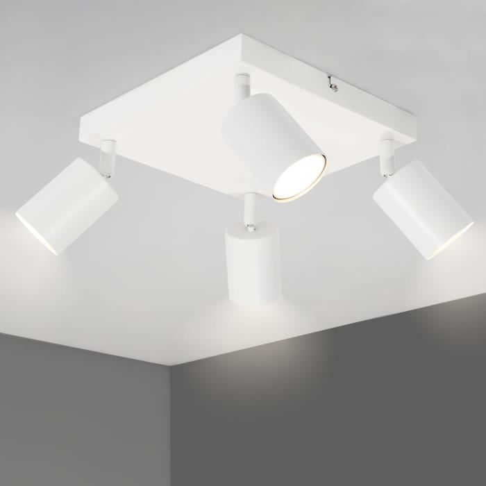 Plafonnier LED TaFiCo 4 Spots Orientables GU10 - Blanc Chaud Ou Froid - Pour Cuisine/Salon/Bureau