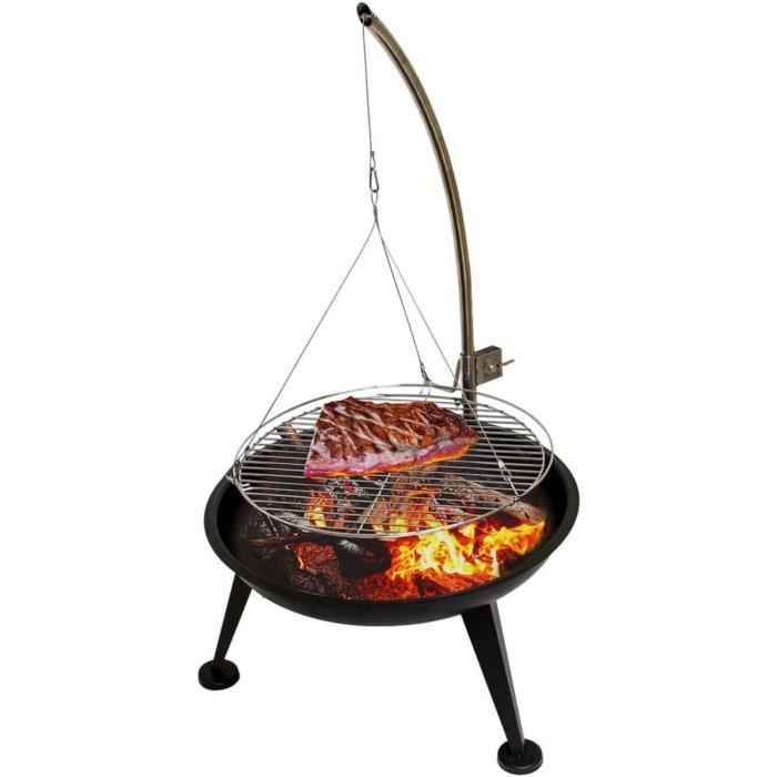 HeRo24 Trépied Barbecue Pivotant 3 Pieds – Manivelle Réglable Hauteur 1,76 M – Sans Grille – Avec Sac De Transport – Charge Max 35 Kg