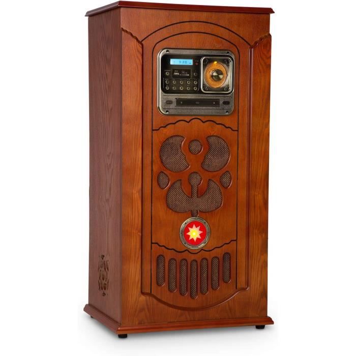 Jukebox Auna Graceland DAB - Platine Vinyle, Bluetooth, CD, Radio DAB+/FM Et éclairage LED - Design Rétro Bois