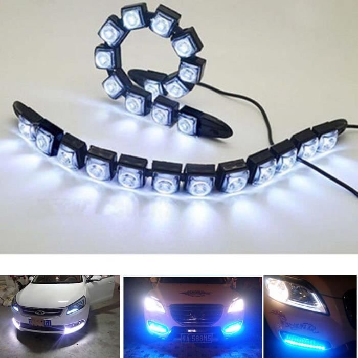 2PCS Feux De Jour LED VoitureUniversal 9LED Bandes Feux Diurnes Flexibles 12V