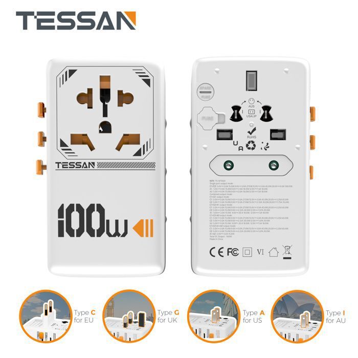 35W Adaptateur Prise Universelle avec USB C,TESSAN Adaptateur USB C à