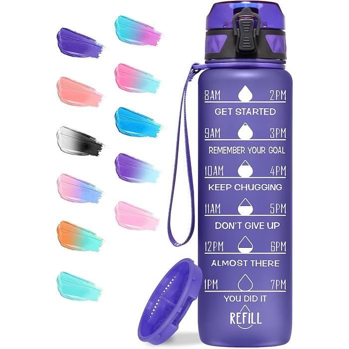 Bouteille D'eau Motivationnelle Avec Marqueur De Temps Et Longe - 1250 Ml - Violet