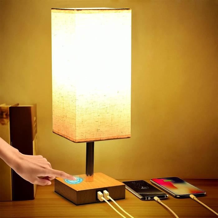 Lampe de table à commande tactile, avec 2 ports USB et prise secteur, lampe  de chevet
