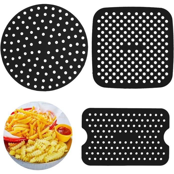 3 Pièces Tapis De Doublure Friteuse à Air 21.5cm En Silicone Réutilisables Avec Brosse - Tapis Carrés Antiadhésifs