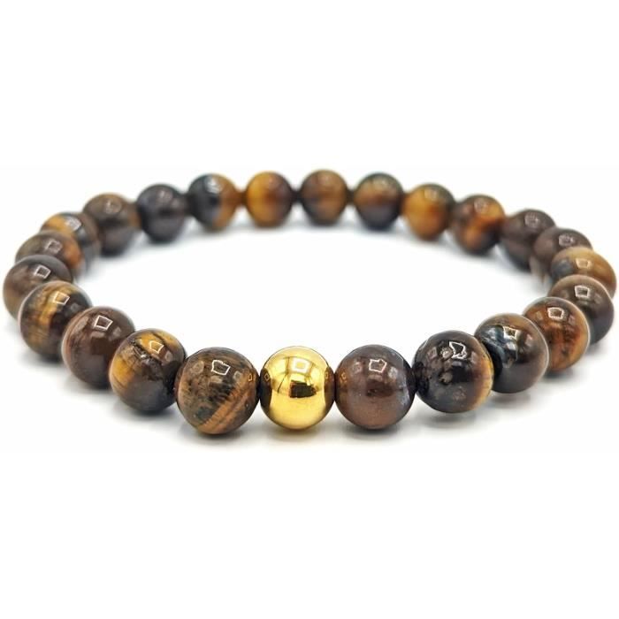 Lot De 4 Bracelets Perles Hommes - Œil De Tigre, Porcelaine Noire/blanche, Pierre Volcanique, Perles 8mm - 12