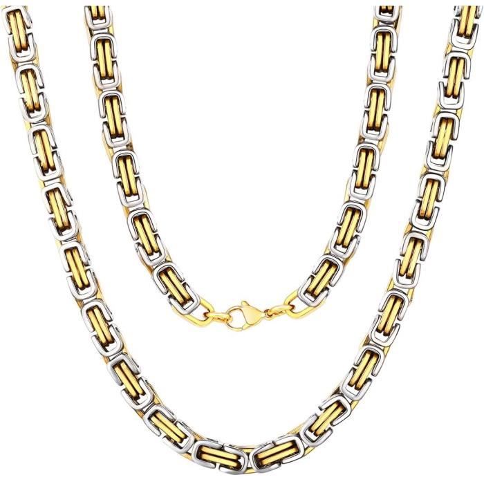 Chaîne Homme Byzantine Chaîne Byzantine Homme Mesnt - Acier Inoxydable 22 Pouces - Bijou Fashion Avec Mousqueton Collier Homme Acier Inoxydable