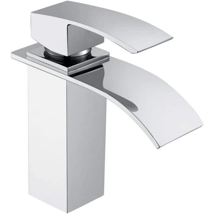 UISEBRT Robinet de salle de bain cascade, Robinetterie de lavabo monocommande pour salle de bain, lavabo en laiton chromé(modèle A)