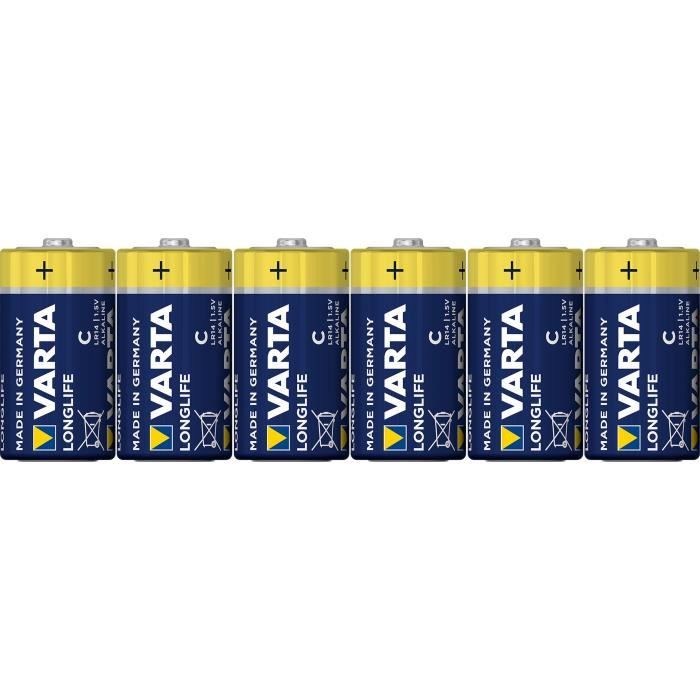 VARTA Pack de 6 piles alcalines Longlife C (LR14) 15V VARTA Pack de 6 piles alcalines Longlife C (LR14) 15V