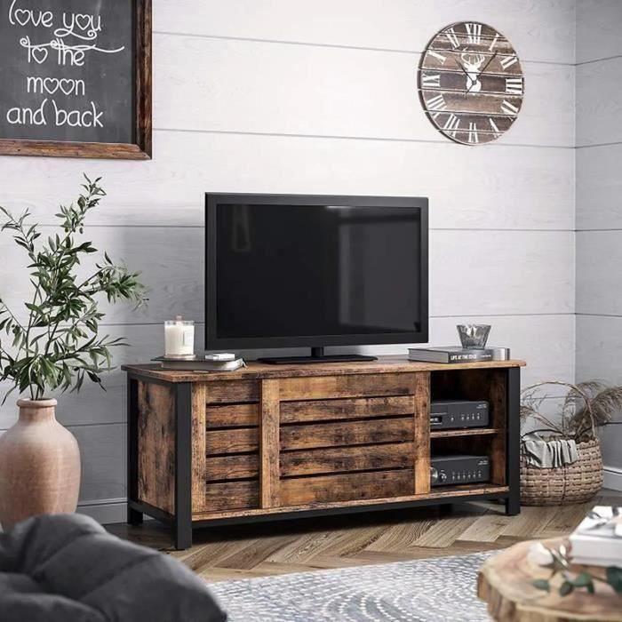 Meuble TV bas moderne de rangement en bois et métal